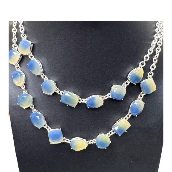 Gloria Vanderbilt Hallmarked Double Strand Two Tone Silver Blue Beaded Necklace - Picture 2 of 7